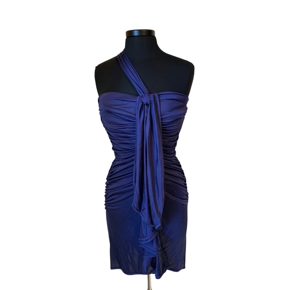 Black Halo Ruched One Shoulder Cocktail Minidress